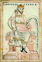 Кор. Теодорих. Миниатюра из рукописи. 1176–1177 гг. (Leiden. Universiteitsbibliotheek. Vul. 46. Fol. 1v)