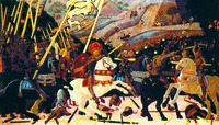 Кондотьер Никколо да Толентино во главе авангарда флорентийцев. Фрагмент картины «Битва при Сан-Романо». 1438–1440 гг. Худож. Паоло Уччелло (Национальная галерея, Лондон)