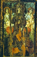 Богоматерь с Младенцем на троне в окружении архангелов. Икона. Нач. VIII в. (ц. Санта-Мария-ин-Трастевере в Риме)