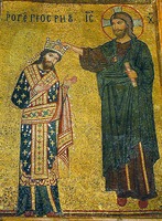 Иисус Христос коронует Рожера II. Мозаика ц. Санта-Мария-дель-Аммиральо (Мартор-на) в Палермо. 1146–1151 гг.