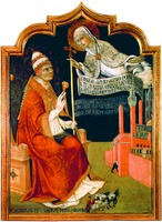 Пресв. Дева Мария благословляет папу Римского Каллиста III. 1456 г. Худож. С. ди Пьетро (Национальная пинакотека, Сиена)