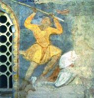 Каин убивает Авеля. Роспись нефа в ц. Сан-Джованни-а-Порта-Латина в Риме. 2-я пол. XII в.