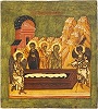 Жены-мироносицы у Гроба Господня. Икона. 3-я четв. XVI в. (ГМИИРТ)