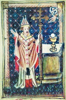 Фома Бекет перед алтарем. Миниатюра из Часослова Болтона. Ок. 1415 г. (York Minster Library. Add. 2. Fol. 38v)