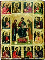Иисус Христос на престоле с Богоматерью и св. Иоанном Предтечей. Икона. Нач. XVII в.