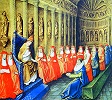 Иннокентий IV, папа Римский, на I Лионском Соборе. Миниатюра из «Хроники крестовых походов». 1474 г. Мастер С. Мамеро (Paris. 5594. Fol. 225v)