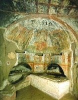 Апсида с изображением Христа с апостолами в кубикуле Пекарей в катакомбах Домитиллы. Кон. IV в.