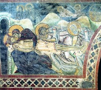 Положение во гроб. Роспись ц. св. Бессребренников в Кастории. 70–80-е гг. XII в.