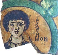 Вмч. Пантелеимон. Фрагмент керамической иконы. IX–Х вв. (ГИМ)
