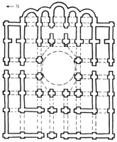 Влахернский собор Кловского мон-ря. 2-я пол. XI в. Реконструкция плана по Г. Н. Логвину