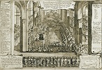 Отречение М. де Молиноса от заблуждений в ц. Санта-Мария-сопра-Минерва в Риме. Гравюра. Кон. XVII в. Мастер А. ван Вестерхаут 