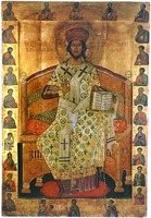 Христос Царь царем (Великий Архиерей) со святыми. Икона. XVI, XVIII вв. Иконописец Феофан Критский (Протат)
