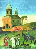 Алавердский собор. Фрагмент картины «Кахетинский эпос. Алазанская долина». Нач. ХХ в. Худож. Н. Пиросмани