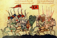 Победа монголов над мамлюками в битве близ Хомса в 1299 г. Миниатюра из рукописи: Haiton de Coricos. La Flor des Estoires de la Terre d’Orient. 1301–1400 гг. (Paris. 886. Fol. 31v)