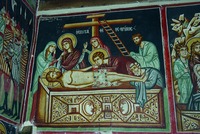 Положение во гроб. Роспись ц. арх. Михаила в Педуласе. 1474 г. Худож. Мина