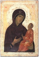 Икона Божией Матери «Одигитрия». Келейная икона прп. Кирилла Белозерского. Ок. 1397 г. (ГТГ)