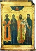Свт. Савва Сербский, прп. Симеон Мироточивый, св. кн. Стефан и равноап. Кирилл. Икона. Ок. 1644 г. (мон-рь Морача)