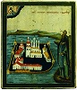 Прп. Кирилл Новоезерский, с видом мон-ря. Икона. Кон. XVIII в. (ВГИАХМЗ)