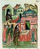 Кирилл II Ростовский  оставляет епископию свт. Игнатию. Миниатюра из Лицевого летописного свода. 1-й Остермановский том. 70-е гг. XVI в. (БАН. 31.7.30-1. Л. 25)