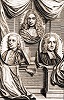 И. Ньютон, Г. В. Лейбниц, С. Кларк. Гравюра из кн.: Recueil de diverses pieces, sur la philosophie la religion naturelle, l’histoire, les mathematiques, etc. Amst., 1740. T. 1