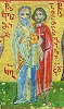Сщмч. Климент, еп. Анкирский, и мч. Агафангел. Миниатюра из греко-груз. рукописи. Кон. XV в. (РНБ. O.I.58. Л. 97