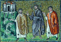 Явление Иисуса Христа апостолам Луке и Клеопе. Мозаика в ц. Сант-Аполлинаре-Нуово в Равенне. Ок. 520 г.