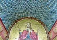 Нмц. Киранна. Мозаика над входом в ц. нмц. Киранны в Оссе. 1992 г.