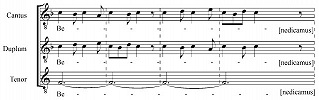 Пример 2. «Обмен голосов» в клаузуле «Benedicamus Domino» (Благословим Господа) (фрагмент; по ркп. Laurent. Plut. 29.1. Fol. 40v)