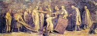 Закладка собора св. Петра в Риме. Роспись зала Константина, Ватикан. 1520–1524 гг. Худож. Джулио Романо (?)