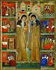 Колетта из Корби и Клара Ассизская с Житием. Икона. Худож. П. Орландо. Нач. XXI в.