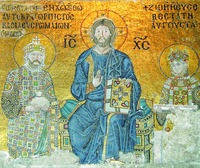 Христос на престоле с предстоящими имп. Константином IX Мономахом и имп. Зоей. Мозаика ц. Св. Софии в К-поле. XI в.