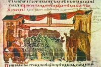 VI Вселенский Собор. Миниатюра из Хроники Константина Манассии. XIV в. (Cod. Vat. glav. II. Fol. 47)