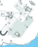 План центра Константинополя 1. Церковь Богородицы Халкопратийской 2. Церковь Св. Ирины 3. Базилика 4. Собор Св. Софии 5. Цистерна Филоксена 6. Церковь св. Евфимии 7. Дворец Антиоха 8. Дворец Лавса 9. Меса 10. Мимей 11. Пл. Августеон 12. Термы Зевксипиа 13. Ворота Халка 14. Синклит (Магнавра) 15. Ипподром 16. Дворец Дафны 17. Дворец Гормизда 18. Дворец Вуколеон