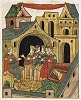 Литовский вел. кн. Гедимин и его сыновья. Миниатюра из Лицевого летописного свода. 1568–1576 гг. Остермановский 1-й том (БАН. 31.7.30–1. Л. 703 об.)