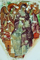 Богоматерь на престоле, с 2 ангелами. Роспись ц. Лыхны. XIV в.