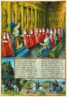 I Лионский Собор. Низложение имп. Фридриха. Миниатюра из рукописи (Paris. fr. 5594. Fol. 225v). XV в.