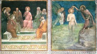 Иисус Христос учит в храме. Крещение. Фрагмент росписи в коллегии Сан-Джиминьяно. 1342 г. Мастерская Липпо Мемми
