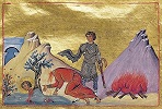 Мученичество Лукии Сиракузской. Миниатюра из Минология Василия II. 1-я четв. XI в. (Vat. gr. 1613. P. 242)