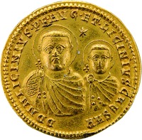 Имп. Лициний с сыном. Золотая монета. Аверс. 320 г.
