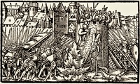 Осада Полоцка войсками Иоанна Грозного в 1563 г. Гравюра из аугсбургского летучего листка «Правдивые и ужасные известия о жестоком враге московите». 1563 г.