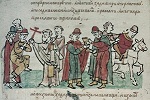 Крестное целование Рюрика Ростиславича. Миниатюра из Радзивиловской летописи (БАН. 34.5.30. Л. 237 об. верх)