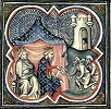Короли Филипп II Август и Ричард I Львиное Сердце принимают капитуляцию Акры. Миниатюра из «Больших хроник Франции». 70-е гг. XIV в. (Paris. fr. 2813. Fol. 238v)