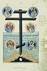 Крест с избранными святыми. Миниатюра из Христианской топографии Космы Индикоплова. 1-я пол. XVI в. (РНБ. Соф. 1197. Л. 5)