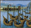 Флот крестоносцев у стен Константинополя. Миниатюра из рукописи: Mamerot S. Les passages fais oultre mer... contre les Turcqs et autres Sarrazins. 1474–1475 гг. (Paris. fr. 5594. Fol. 217)
