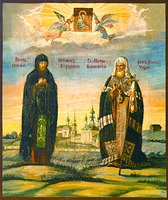 Прп. Косма Яхренский и свт. Митрофан Воронежский. Икона. 2-я пол. XIX в. (Космин Яхренский мон-рь)