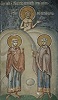 Св. бессребреники Косма и Дамиан, св. Лев Сеновит. Роспись нартекса Печской Патриархии. XIV в.