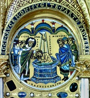 Крещение Константина Великого. Фрагмент триптиха из аббатства Ставелот. 1156–1158 гг. (Б-ка и музей Моргана, Нью-Йорк)