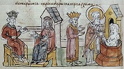 Беседа равноап. кнг. Ольги с визант. имп. Константином VII Багрянородным. Крещение кнг. Ольги Константинопольским патриархом Феофилактом (СПб., БАН. 34.5.30. Л. 31 об.)