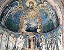 Ангелы поклоняются Богоматери Служба святых отцов. Роспись апсиды ц. вмч. Георгия Победоносца в Курбинове. 1191 г.