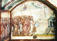 Воскрешение прав. Лазаря. Роспись катакомб на Виа-Латина в Риме. IV в.
